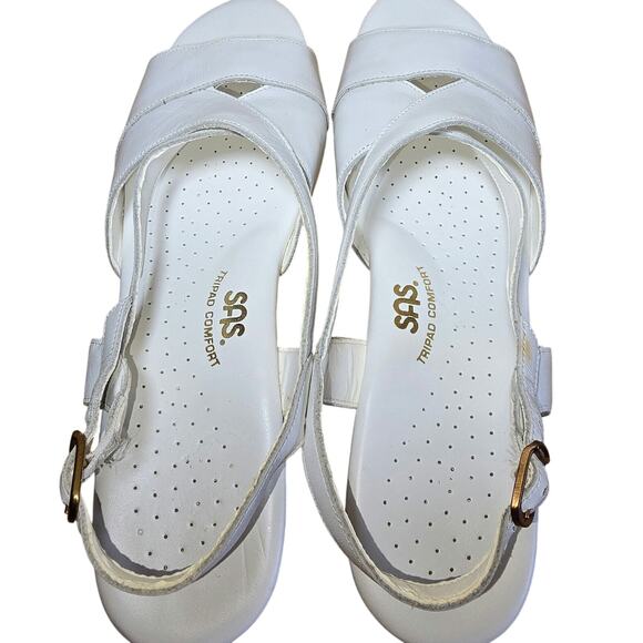 SAS Caress White Strap Wedge Sandal Womens 10 N Comfort Sandal Excellent - Picture 7 of 9